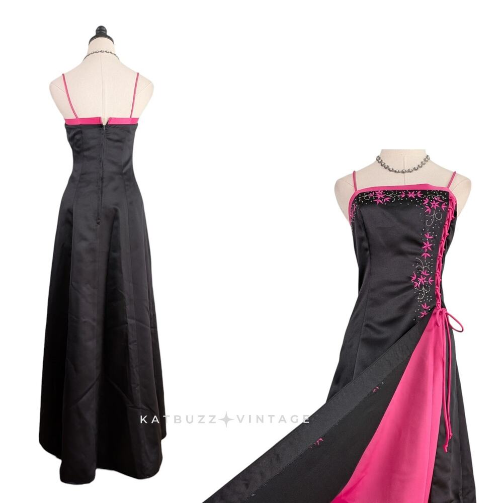 Vintage Morgan Co Prom Dress Maxi Gown 4 Pink Black Y2K Floral Corset Princess - Picture 2 of 14